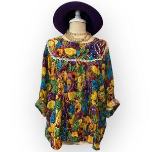 Vibrant Floral Retro Cardigan